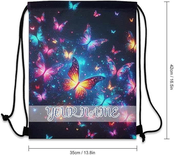 Custom Butterfly Drawstring Backpack - Cute Cinch Sack, String Backpacks for Kids Boys Girls Women Men for Gym Outdoor Sports Travel Athletic Drawstring Bag - Lightweight/Foldable