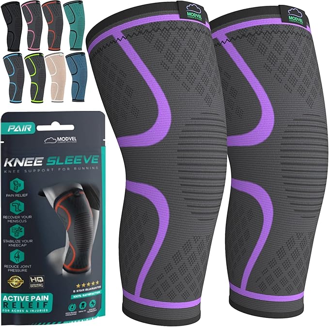 Modvel Compression Knee Brace for Women & Men, 2-Pack Knee Brace for Running Knee Pain, Knee Support Compression Sleeve, Workout Sports Knee Braces for Meniscus Tear, ACL & Arthritis Pain Relief