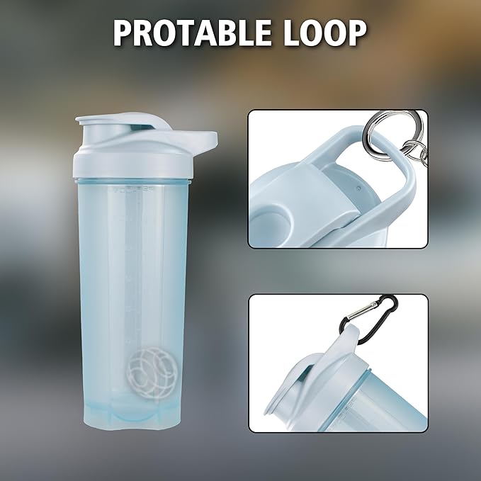 ShakerZoo-6 Pack-Protein Shaker Bottles for Protein Mixes, Shaker Cups for Protein Shakes, 3 pcs 24 ounce and 3 pcs 20 ounce (Blue)