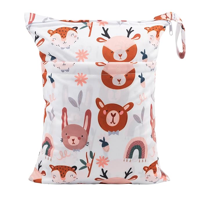 babygoal Wet Dry Bags for Baby Cloth Diapers, Washable Travel Bags, Beach, Pool, Gym Bag for Swimsuits & Wet Clothes with Two Zippered Pockets 3 Pack, 3LN23