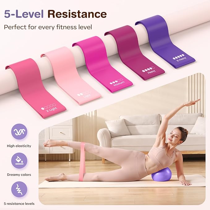 Pilates Equipment at Home Essentials Pilates Kit for Women 13Pcs Pilates Workout Set with 13” Ring, 10” Ball and Resistance Bands Set for Beginners