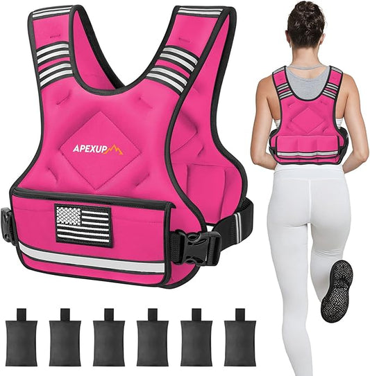 APEXUP Adjustable Weighted Vest, 4-10lb/12-18lb/20-32lb Vest with 6 Ironsand Weights and Large Pocket, Weight Vest for Men Women Strength Training, Running, Walking