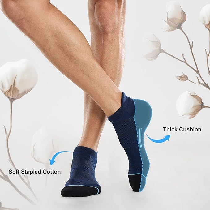 FITRELL Men's 6 Pack Ankle Running Socks Low Cut Cushioned Athletic Sports Socks 7-9/9-12/12-15