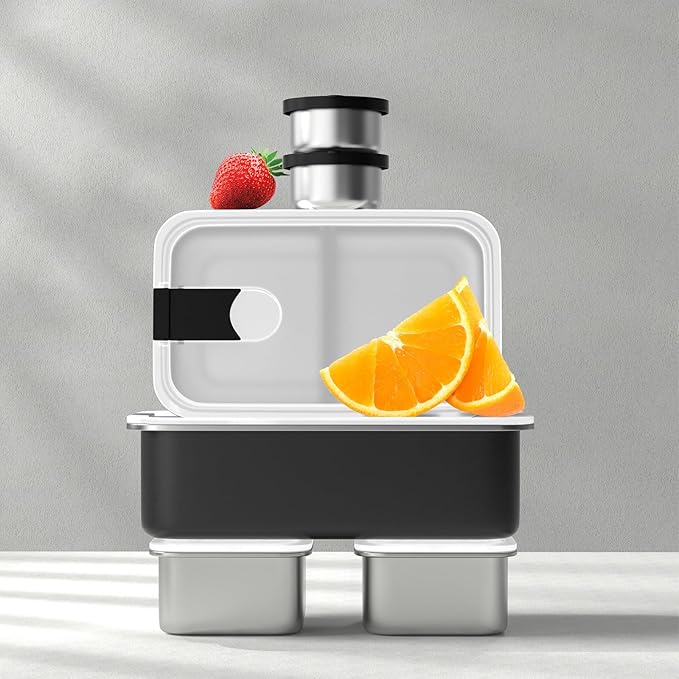 Stainless Steel Bento Lunch Box for Adult Kids, 2 Pack 33oz Leak-Proof Lunch Box Containers, Microwave-Safe, with Adjustable Divider, Convenient Metal Lunchbox for School, Travel