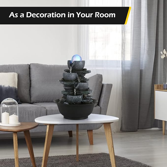 Dyna-Living Tabletop Water Fountain Indoor Waterfalls Fountains with Colored LED Light Decorative Tabletop Fountain with Automatic Pump