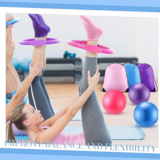 Poen Home Pilates Kit for Women Pilates Equipment Ring and Ball Set with Stretching Strap 8 Resistance Bands Non Slip Socks Gym Back Bags Exercise Equipment for Workout