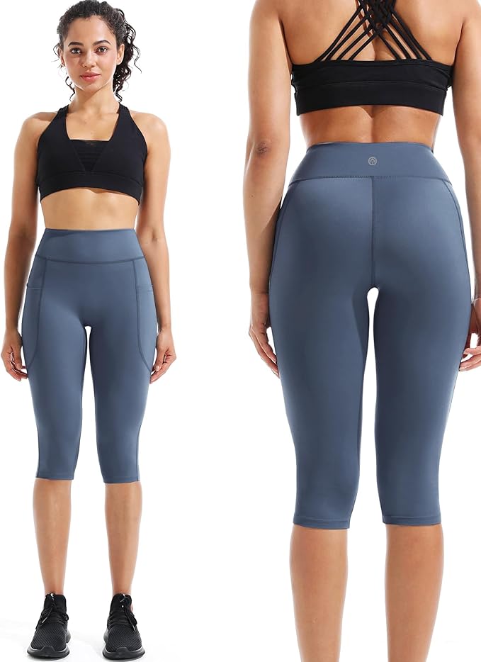 NELEUS Women's Tummy Control High Waist Capri Running Leggings Yoga Pants with Pocket
