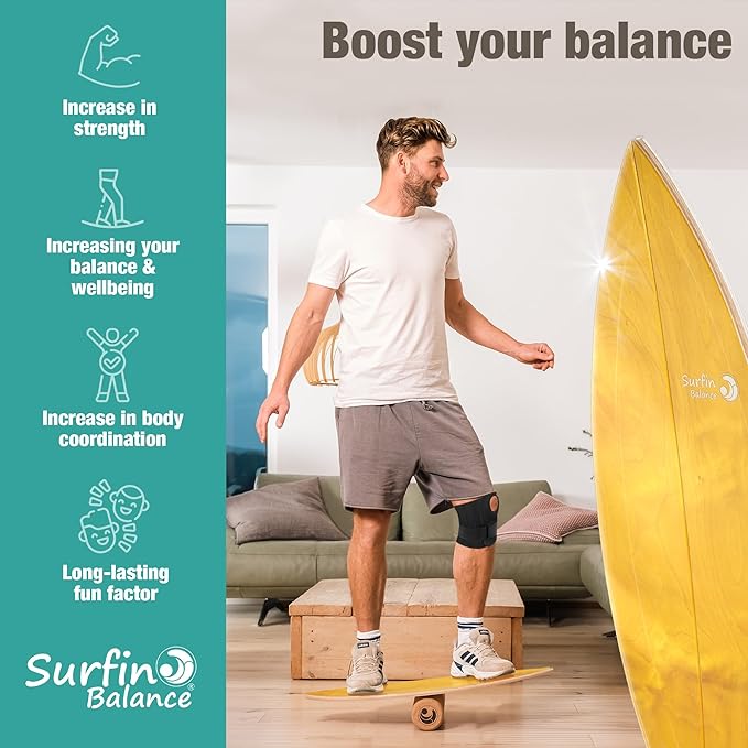 Wooden Balance Board - unique [incl. corc roller, corc hemisphere and balance ball] Balance Board Kids - Balance Boards for Adults - Indo Board Mobo Board Gibbon Board Giboard Slackboard Balancing