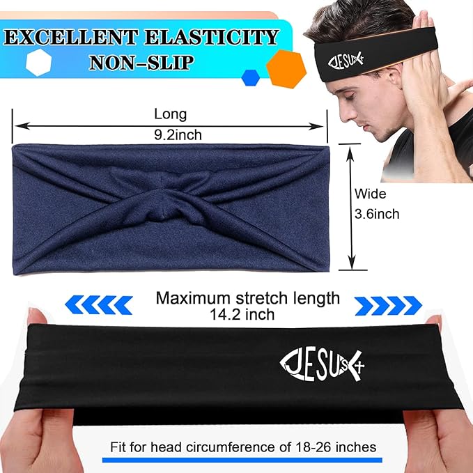 3pcs Headbands for Men Sports Sweat Bands Sweatbands for Mens Workout Running Headbands for Men