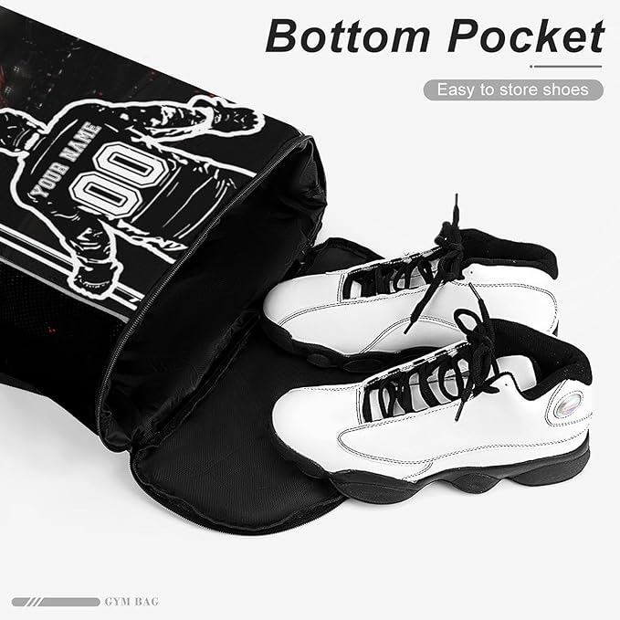 Custom Hockey Drawstring Backpack - Cool Cinch Sack, String Backpacks with Pocket for Kids Women Men Boys Girls for Gym Outdoor Sports Travel Athletic Drawstring Bag - Lightweight/Foldable