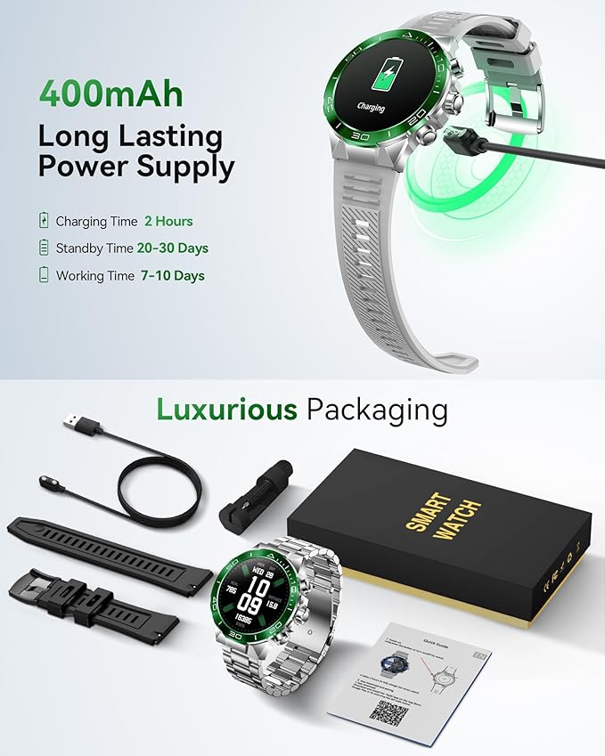 SOUYIE Military Rugged Smart Watch for Men, AMOLED 1.43" HD Screen, Bluetooth Call Answer/Make, Blood Oxygen/Heart Rate/Sleep Tracker, 7-30 Day Battery, Waterproof Fitness Tracker for iOS Android