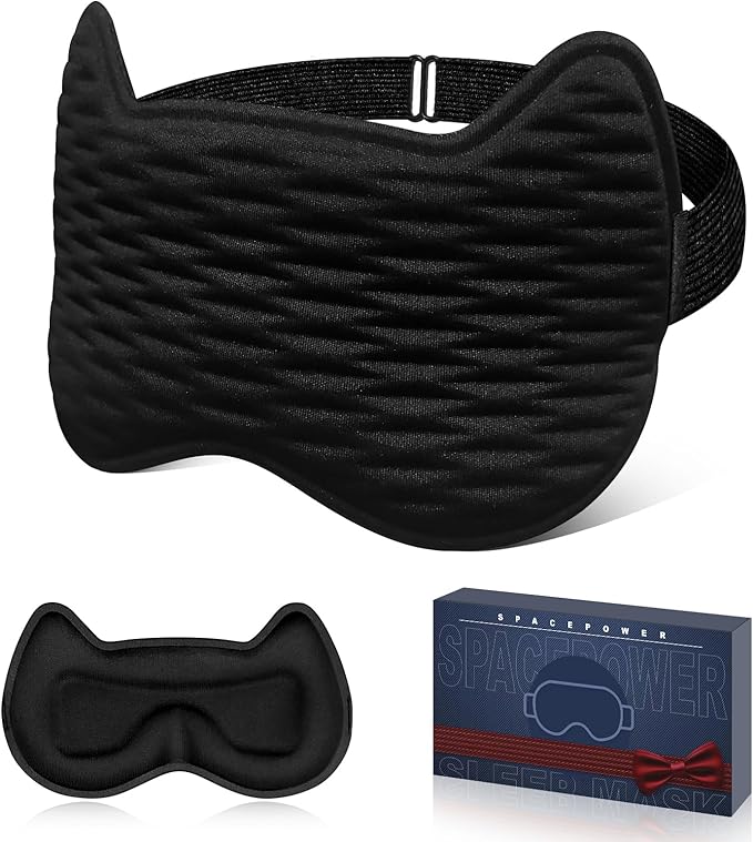 Sleep Eye Mask for Women Men, 100% Blackout 3D Contoured Cup Sleeping Mask with Adjustable Strap, Soft Breathable Memory Foam Blindfold, No Eye Pressure Eye Cover Eyeshade for Night Sleep(Black)