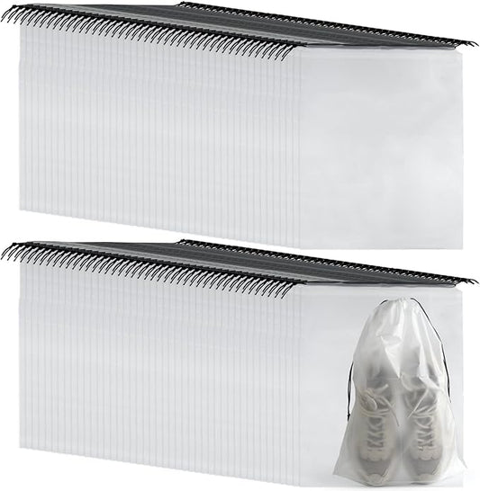 100Pcs Shoe Bags for Travel，PLULON 15.7" x 11.8" Clear Drawstring Storage Plastic Bags Shoes Organizer for Packing Waterproof Dustproof Women Men Portable Travel Essentials