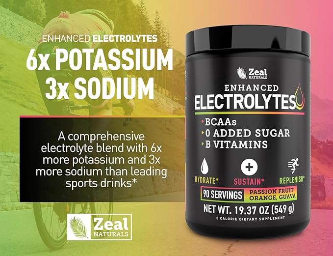 Enhanced Electrolyte Powder (Passion Fruit Orange Guava | 90ct.) w/ 0 Sugar +BCAAs +B-Vitamins Electrolyte Supplement w Potassium Zinc & Magnesium for Hydration - Keto Electrolytes