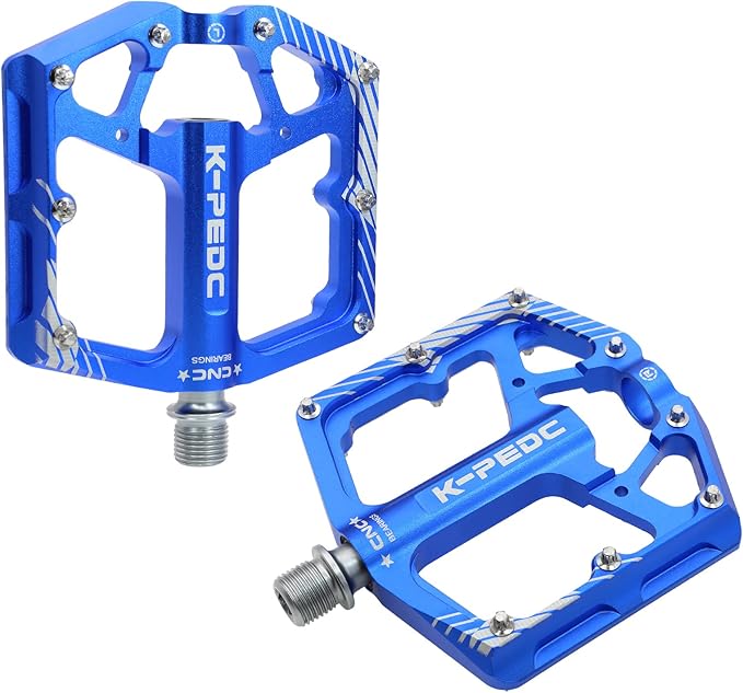 Bike Pedal Aluminum Alloy 9/16" Bike Pedal MTB Wide Platform Flat Non-Slip Bicycle Pedals with 3 Bearings for Mountain Bikes, Road, BMX