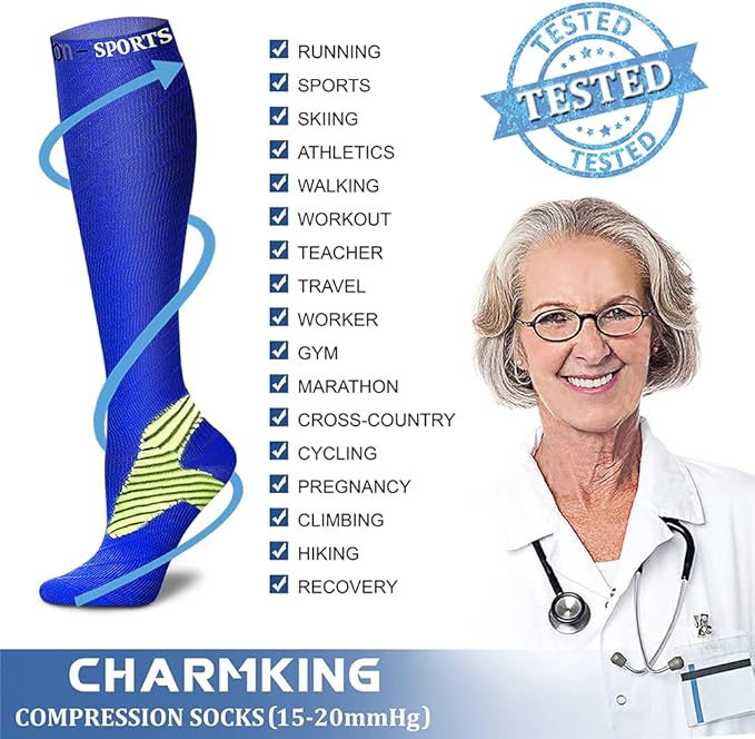 CHARMKING Compression Socks for Women & Men Circulation (8 Pairs) 15-20 mmHg is Best Support for Athletic Running,Hiking