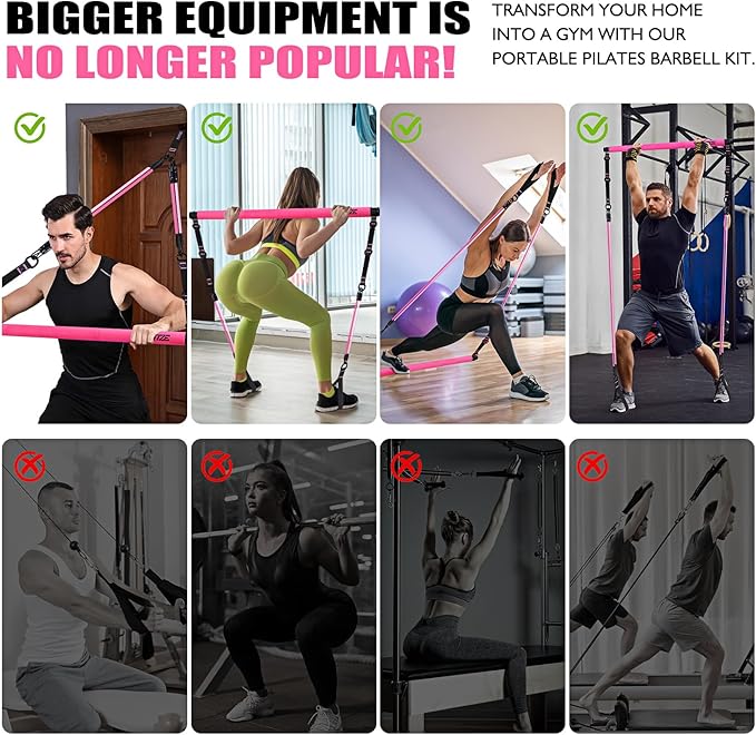 Pilates Bar Kit with Resistance Bands, Pilates Equipment, Multifunctional Pilates Bar for Women & Men, Pilates kit for Hip, Back, Arm, Full-Body Workouts, Home Gym Strength Training Equipment
