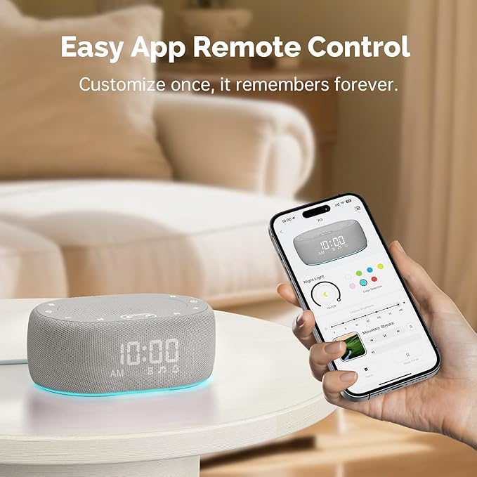 1Mii White Noise Sound Machine for Sleep, Pink Noise Machines for Baby Adults Sleeping, 18 Soothing Sounds with 7-Color Night Light, Timer, Alarm Clock, 16 Volume Levels, Remote App Control - Grey