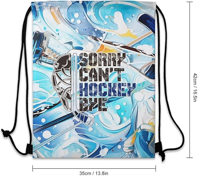 Hockey Drawstring Backpack - Cool Cinch Sack, String Backpacks for Kids Women Men Boys Girls for Gym Outdoor Sports Travel Athletic Drawstring Bag - Lightweight/Foldable