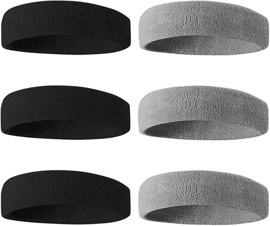 BEACE Sweatbands Sports Headband for Men & Women - 6PCS Moisture Wicking Athletic Cotton Terry Cloth Sweatband for Tennis, Basketball, Running, Gym, Working Out