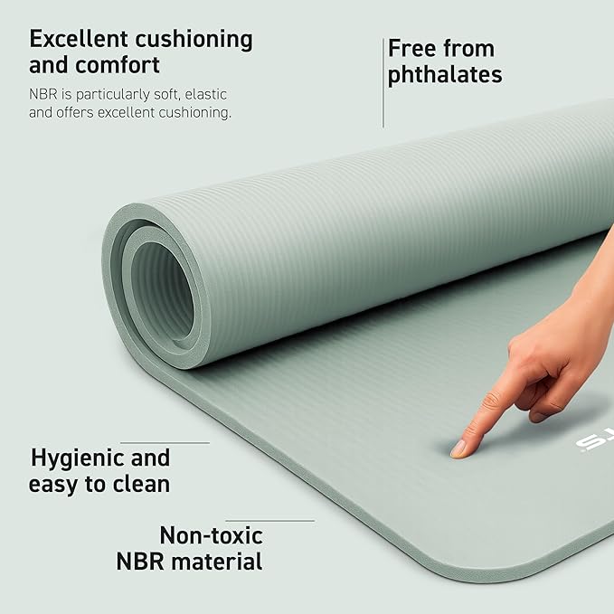 Yoga Mat Premium Non Slip Thick – Extra Comfortable Exercise Mat for Home Workouts, Pilates, Stretching & Gym – Cushioned NBR Foam, Gym Mat with Strap, for Women & Men