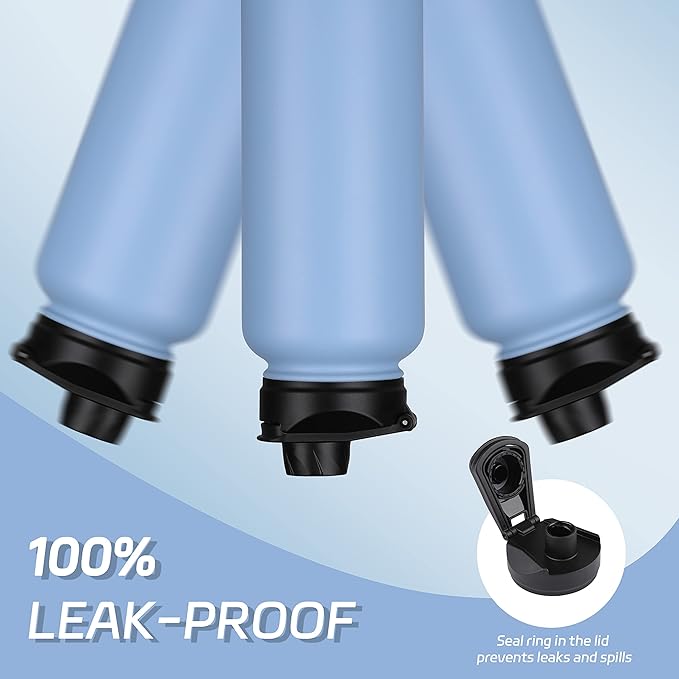 HASLE OUTFITTERS 32 oz Insulated Water Bottle Stainless Steel Double Walled Vacuum Sports Water Bottle with 2 Lids (Straw and Spout Lid) for Gym Camping Hiking（Blue,1)