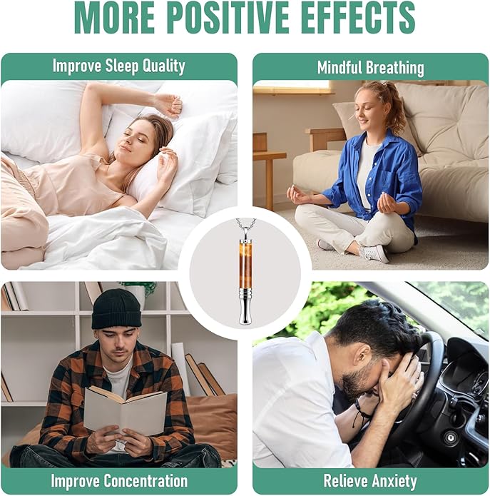 Breathing Necklace, Breathe Free Necklace for Stress Relief, Meditation & Relaxation, Anxiety Necklace Mindful Breathefree Calm Tool with Plant Cores, Natural Switch from Bad Habit