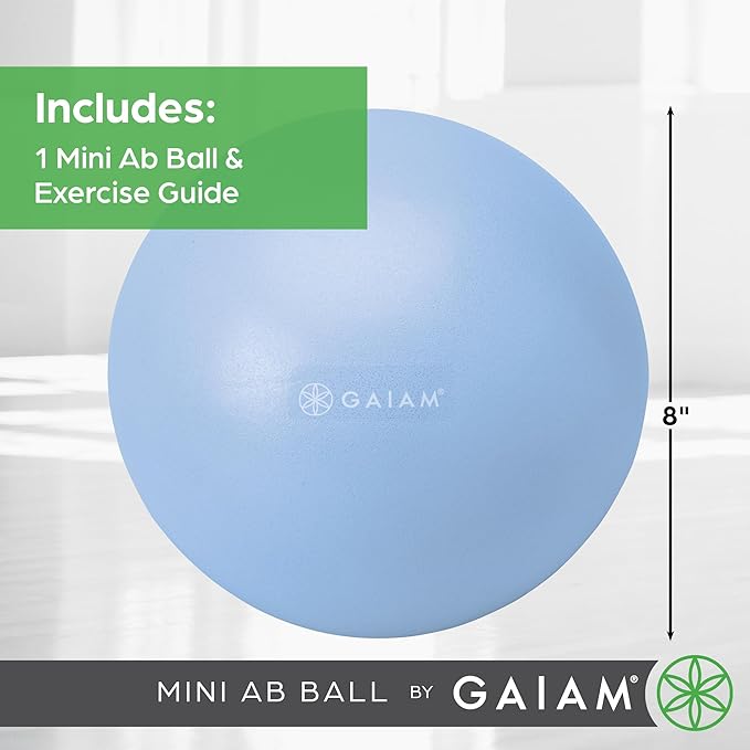 Gaiam Mini Ab Ball, 8 Inch Inflatable Anti-Burst Exercise Ball for Core Strength, Pilates, Yoga, and Physical Therapy, Includes Inflation Straw, Plug & Downloadable Exercise Guide