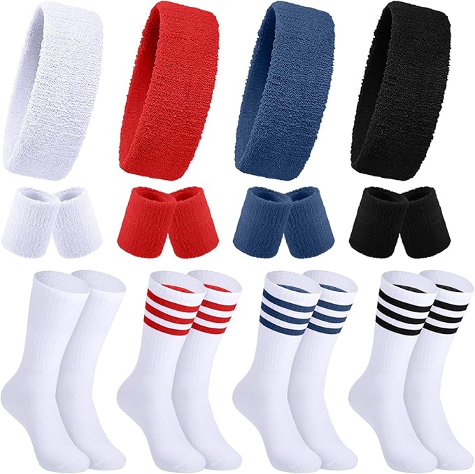 Hillban 80s Workout Outfit 80s Accessories for Women Men Neon Sweatbands Headbands for Tennis Volleyball Sport