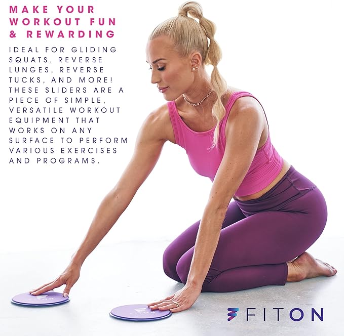 Core Sliders with Mesh Pouch – Dual-Sided Workout Sliders Disc for Foot Strength, Ab Workout, Pilates Equipment, Glutes & Yoga – Home Fitness Workout Equipment for Carpet & Hard Floors – Purple