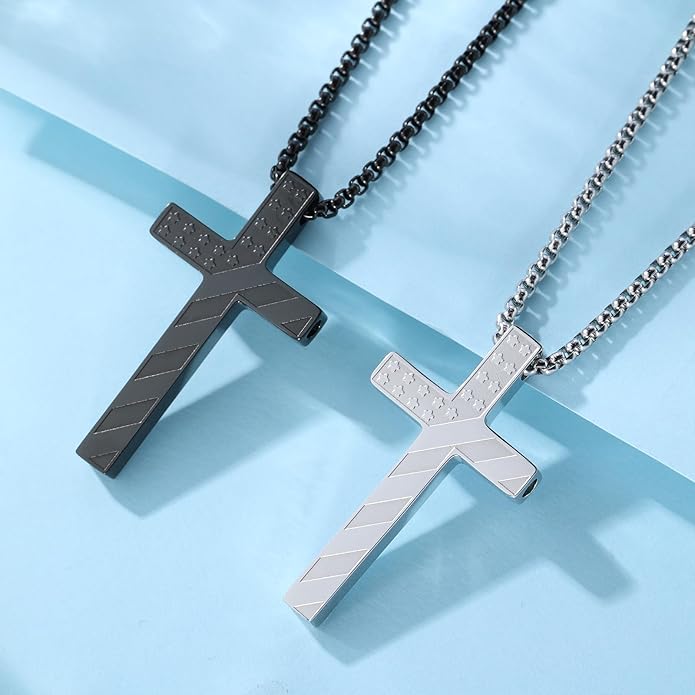 American Flag Cross Breathing Necklace for Women Men Quit Stop Smoking Stainless Steel Inspirational Bible Verse Anxiety Relief Mindfulness Jewelry for Stress Relief Christian Meditation Gift
