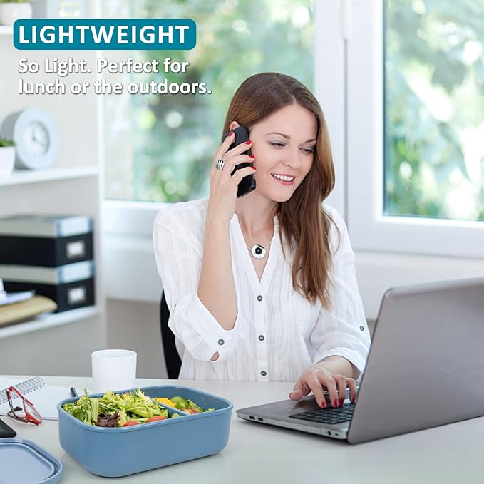 100% Silicone Bento Box Adult with 2 Compartments, 32oz, Reusable Divided Lunch Box Meal Prep Containers for Entree and Side Food Snack Storage, BPA-Free Plastic-Free, Microwave Dishwasher safe, Blue