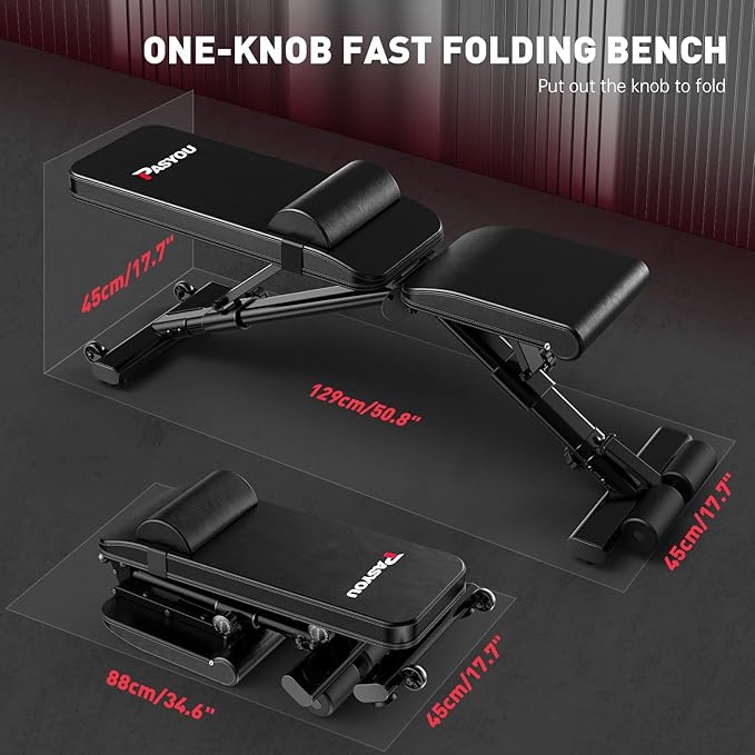 PASYOU Adjustable Weight Bench Full Body Workout Multi-Purpose Foldable Incline Decline Exercise Workout Bench for Home Gym
