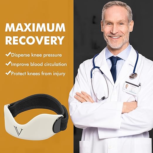 Silicone Patellar Tendon Support Strap 2-Pack, Knee Brace for Women & Men, Adjustable Non-Slip Patella Band Support for Running Basketball (White)