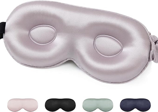 100% Mulberry Silk Sleep Mask for Unisex, 22 Momme 3D Silk Contoured Eye Mask, Breathable Light Blocking Blindfold with Adjustable Strap, Blackout Eye Cover for Travel, Dusty Purple