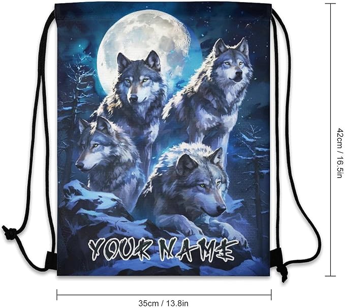 Custom Wolf Drawstring Backpack - Cute Cinch Sack, String Backpacks for Women Men Kids Boys Girls for Gym Outdoor Sports Travel Athletic Drawstring Bag - Lightweight/Foldable
