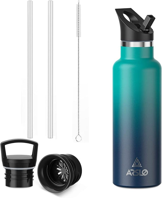 Stainless Steel Double Wall Water Bottles, Vacuum Insulated Bottle With Straw Lid, Insulated Water Bottle Keeps Water Cold for 24 Hours, Hot for 12 Hours, Hiking, Sports