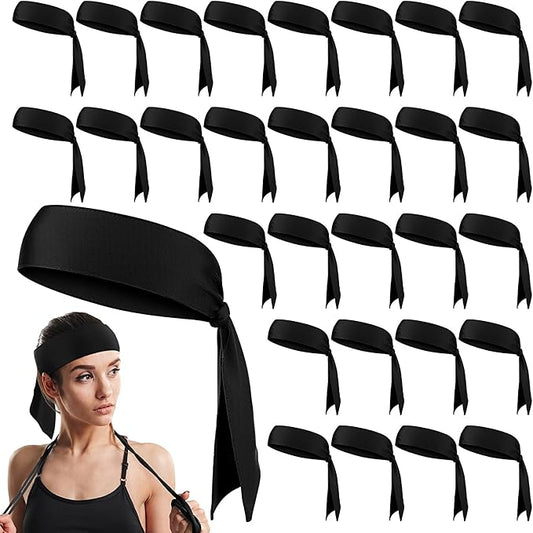 Hiboom 30 Pack Tie Headband Bulk Sports Tennis Head Tie Ninja Karate Tie Back Athletic Sweatbands Adjustable Hair Bands for Women Men Basketball, Football, Soccer, Running, Yoga Workout