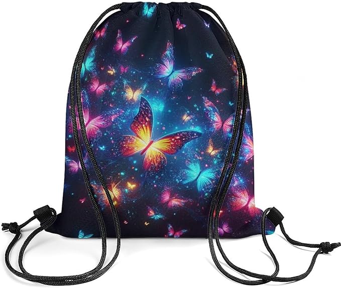 Butterfly Drawstring Backpack - Cute Cinch Sack, String Backpacks for Kids Boys Girls Women Men for Gym Outdoor Sports Travel Athletic Drawstring Bag - Lightweight/Foldable