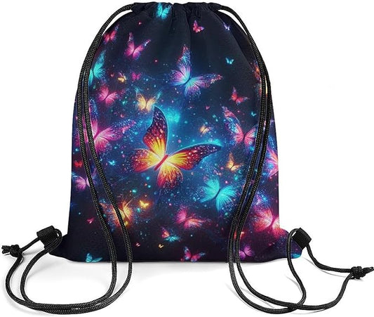 Butterfly Drawstring Backpack - Cute Cinch Sack, String Backpacks for Kids Boys Girls Women Men for Gym Outdoor Sports Travel Athletic Drawstring Bag - Lightweight/Foldable