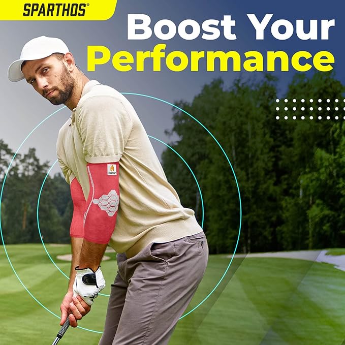 Sparthos Elbow Compression Sleeves (Pair) – Tennis and Golfer's Elbow Support – Elbow Brace for Men and Women – Made from Innovative Breathable Elastic Blend
