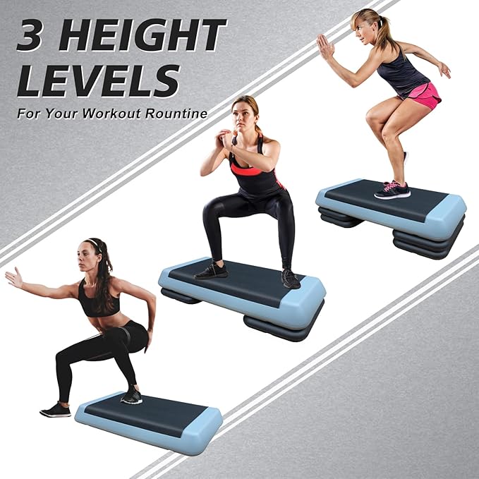 28.5'' Exercise Aerobic Step Platform, 4-6-8inAdjustable Fitness Stepper Workout with 4 Stackable Risers, Aerobics Stepper Workout Stepper for Home Gym Cardio Strength & Training (Red & Gray)