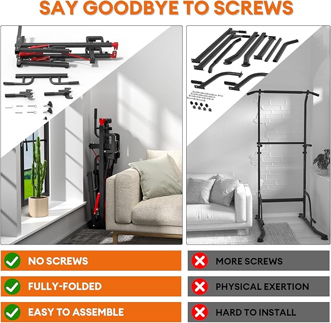 ONETWOFIT Foldable Power Tower Pull Up Bar Station, Multi-Function Adjustable Height Dip Station for Home Gym Workout, Strength Training Fitness Equipment, Pull Up Stand