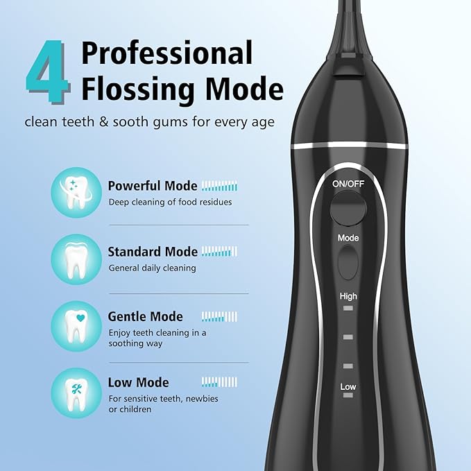 Leominor Water Flosser Pick for Teeth, 300ML Portable Oral Irrigator Upgraded Tank Removable,IPX7 Waterproof, Rechargeable Travel Teeth Cleaner, Professional Electric Flossing Machine (Black)