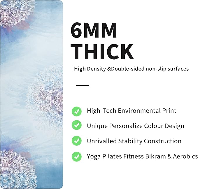 nuveti Yoga Mat Print Extra Thick TPE Non Slip Fitness Exercise Mat with Carrying Bag,72"x24" Extra Thick 6MM Exercise & Workout Mat for Yoga, Pilates Fitness and Floor Exercises