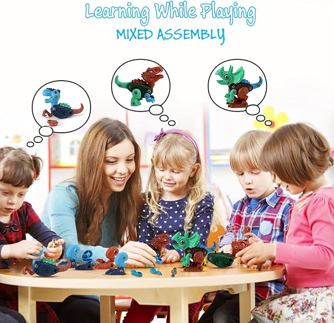 Dinosaur STEM Toys for Kids 3-5, Take Apart Dinosaur Toys with Electric Drill, Educational Building Toy & Construction Set, DIY Christmas Birthday Gifts for 3 4 5 6 7 8 Years Old Boys and Girls