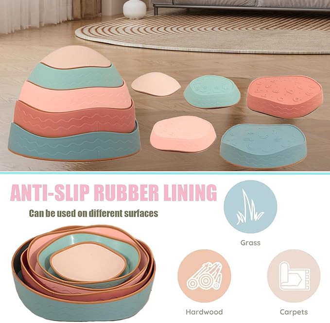 Fanboxk Stepping Stones for Kids,Non-Slip Toddlers Stepping Stones for Promoting Children's Balance Coordination Skills,Obstacle Courses Sensory Toys Outdoor or Indoor Play for Kids 3-8