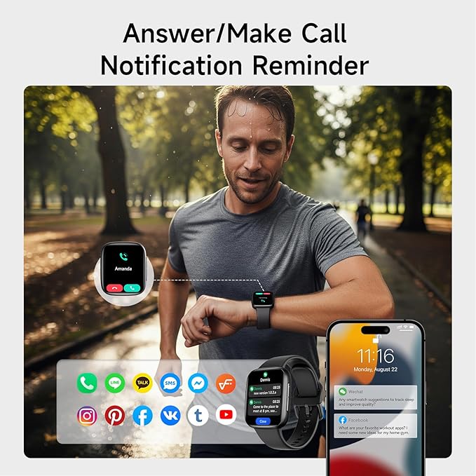 Smart Watch for Men Women, 1.85" AMOLED Screen Smartwatch Compatible iPhone/Samsung/Android (Answer/Make Call), 100+ Sport Modes Fitness Tracker with Heart Rate/SpO2/Sleep Monitor 3ATM Waterproof