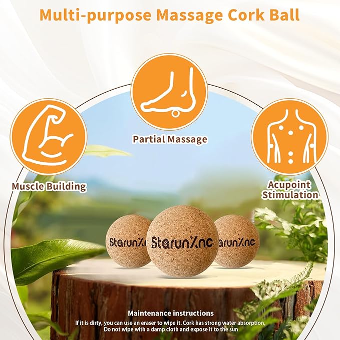 Cork Massage Ball Set (3-Pack) for Full-Body Massage – Lightweight and Portable, Designed for Trigger Point Therapy, Plantar Fasciitis Relief, and Muscle Recovery (3)