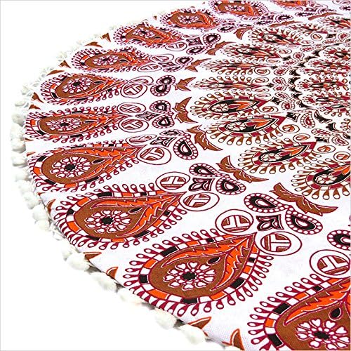 Eyes of India - Mandala Floor Pillow Cover Meditation Cushion Seating Throw Hippie Round Colorful Decorative Bohemian Indian Pouf Ottoman Handmade Cover ONLY (N1 Orange, 32" x 32")